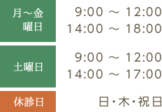 診療時間・休診日のご案内